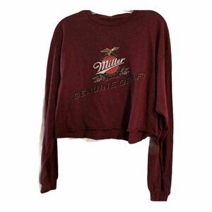 🛒 $15 Junk Food Miller Genuine Draft Cropped Graphic Long Sleeve T-Shirt  NEW …